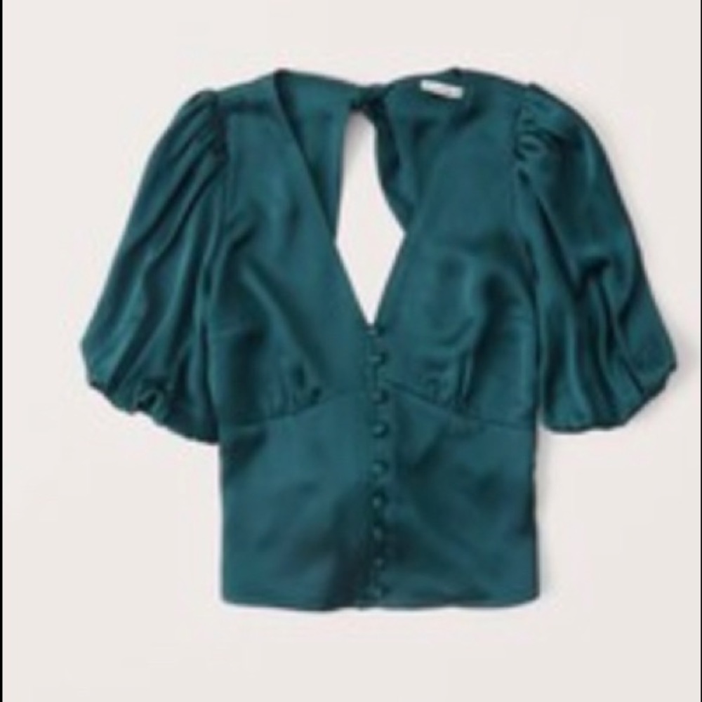DARK TEAL ABERCROMBIE BOW BACK SHIRT SATIN